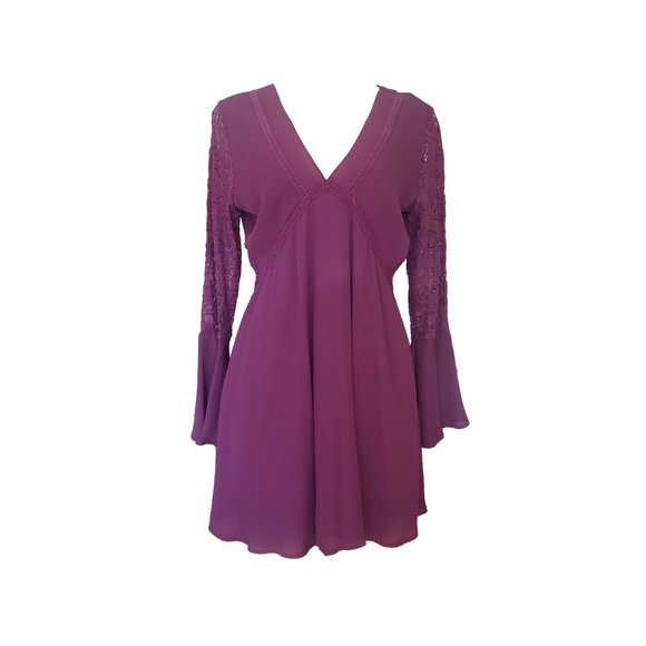 Altar'd State Women's NEW Plum Bell Lace Sleeve Dress NWT - Picture 2 of 8